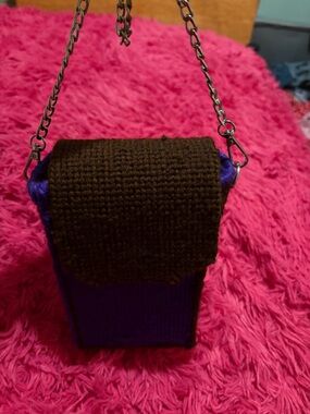 Handcrafted Purple and Black Knit Crossbody Purse